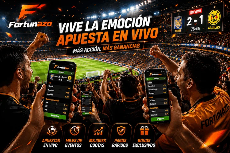 Apuestas deportivas en vivo de Fortunazo durante un partido de fútbol, con cuotas, marcadores y opciones desde el móvil.